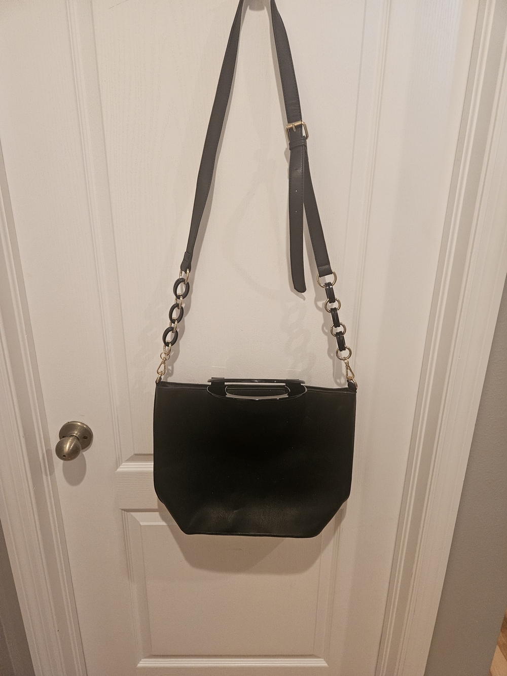 Black Shoulder Bag with Gold Chain Accent